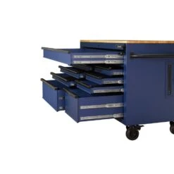 Husky 52 In. W X 25 In. D Heavy Duty 9-Drawer Mobile Workbench Tool Chest With Adjustable-Height Solid Wood Top In Matte Blue 25 Husky 52 In. W X 25 In. D Heavy Duty 9-Drawer Mobile Workbench Tool Chest With Adjustable-Height Solid Wood Top In Matte Blue -Husky Shop matte blue with black trim husky mobile workbenches holc5209bl1m 44 1000