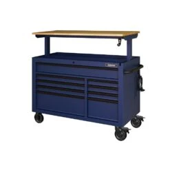 Husky 52 In. W X 25 In. D Heavy Duty 9-Drawer Mobile Workbench Tool Chest With Adjustable-Height Solid Wood Top In Matte Blue 20 Husky 52 In. W X 25 In. D Heavy Duty 9-Drawer Mobile Workbench Tool Chest With Adjustable-Height Solid Wood Top In Matte Blue -Husky Shop matte blue with black trim husky mobile workbenches holc5209bl1m 66 1000