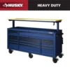 Husky 72 In. W X 24 In. D Heavy Duty 18-Drawer Adjustable Height Mobile Workbench With Solid Wood Top In Matte Blue 29 Husky 72 In. W X 24 In. D Heavy Duty 18-Drawer Adjustable Height Mobile Workbench With Solid Wood Top In Matte Blue -Husky Shop matte blue with black trim husky mobile workbenches holc7218bl1m 64 1000