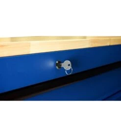 Husky 72 In. W X 24 In. D Heavy Duty 18-Drawer Adjustable Height Mobile Workbench With Solid Wood Top In Matte Blue -Husky Shop matte blue with black trim husky mobile workbenches holc7218bl1m d4 1000