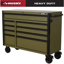 Husky Heavy Duty 52 In. W 9-Drawer Matte Army Green Rolling Tool Cabinet