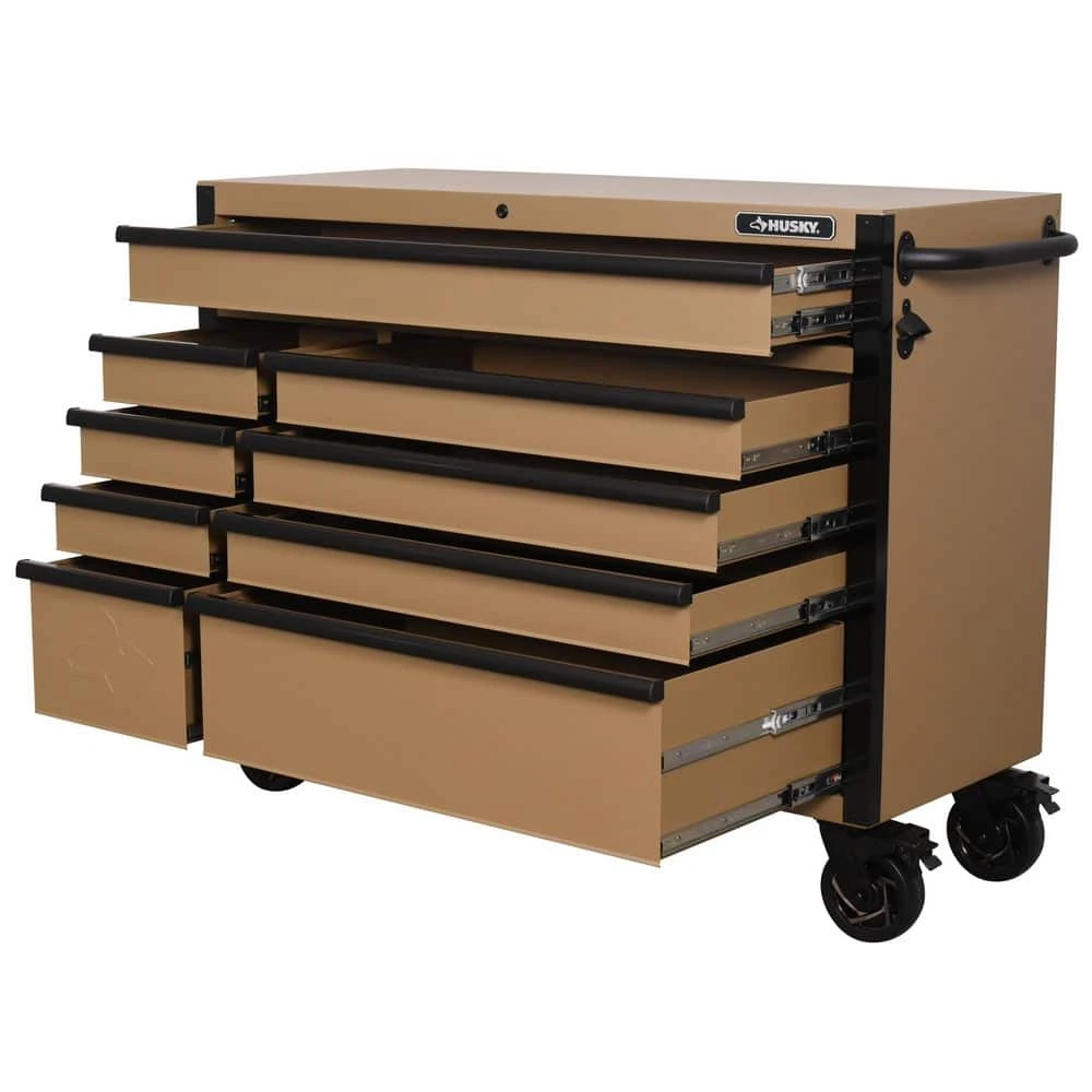Husky Heavy Duty 52 In. W 9-Drawer Matte Tan Rolling Tool Cabinet 2 Husky Heavy Duty 52 In. W 9-Drawer Matte Tan Rolling Tool Cabinet - Image 2