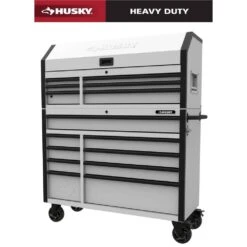 Husky Heavy-Duty 52 In. W 15-Drawer Matte White Steel Rolling Tool Chest Combo