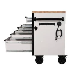 Husky 61 In. W X 23 In D Heavy Duty 15-Drawer Mobile Workbench With Mechanics Tool Set (290-Piece) In EVA In Matte White -Husky Shop matte white with black trim husky mobile workbenches h290tb61whtcb 66 1000