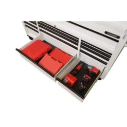 Husky Tool Storage 72 In. W X 24 In. D 18-Drawer Heavy Duty Adjustable Height Mobile Workbench Cabinet In Matte White -Husky Shop matte white with black trim husky mobile workbenches holc7218bt1m 77 1000