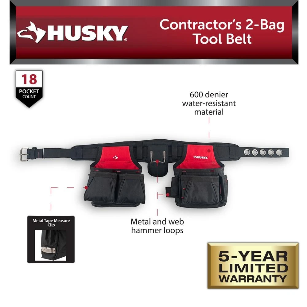 Husky Contractors 2-Bag Tool Belt 2 Husky Contractors 2-Bag Tool Belt - Image 2