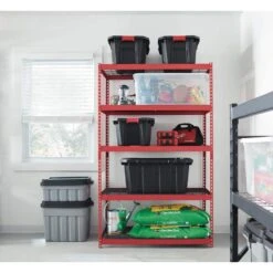 Husky 5-Tier Heavy Duty Steel Garage Storage Shelving Unit In Red (48 In. W X 78 In. H X 24 In. D) -Husky Shop red black husky freestanding shelving units mr482478w5 r 66 1000