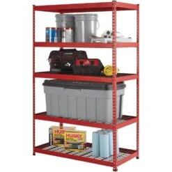 Husky 5-Tier Heavy Duty Steel Garage Storage Shelving Unit In Red (48 In. W X 78 In. H X 24 In. D) -Husky Shop red black husky freestanding shelving units mr482478w5 r 77 1000