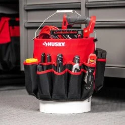 Husky 12 In. 30 Pocket Heavy Duty Bucket Jockey 5 Gallon In-Bucket Storage Tool Bag -Husky Shop red black husky tool bags hd10030 th 76 1000