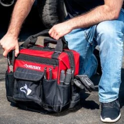 Husky 14 In. Rolling Tool Bag With Stackable 12 In. Tool Bag -Husky Shop red black husky tool bags hd650142 th bd d4 1000
