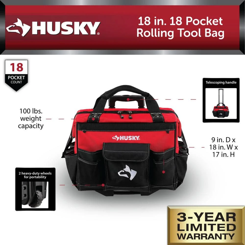 Husky 18 In. 18 Pocket Rolling Tool Bag 2 Husky 18 In. 18 Pocket Rolling Tool Bag - Image 2
