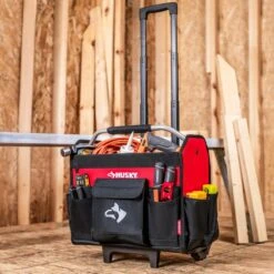 Husky 18 In. Rolling Open Tote Tool Bag With Extended Handle -Husky Shop red black husky tool bags hdroller th 31 1000