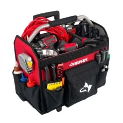 Husky 18 In. Rolling Open Tote Tool Bag With Extended Handle -Husky Shop red black husky tool bags hdroller th a0 1000