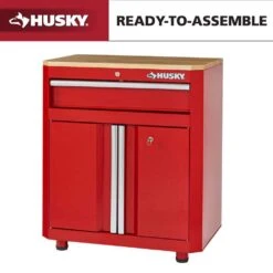 Husky Ready-to-Assemble 24-Gauge Steel 1-Drawer 2-Door Garage Base Cabinet In Red (28 In. W X 32.8 In. H X 18.3 In. D)