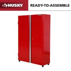 Husky Ready-to-Assemble 24-Gauge Steel Freestanding Garage Cabinet In Red (48 In. W X 72 In. H X 18.3 In. D)