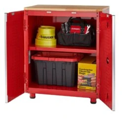 Husky Ready-to-Assemble 23-gauge Steel 2-Door Garage Base Cabinet In Red (28 In. W X 32 In. H X 18 In. D) -Husky Shop red husky free standing cabinets home28xdb22 1d 1000