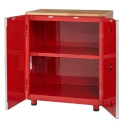 Husky Ready-to-Assemble 23-gauge Steel 2-Door Garage Base Cabinet In Red (28 In. W X 32 In. H X 18 In. D) -Husky Shop red husky free standing cabinets home28xdb22 77 1000