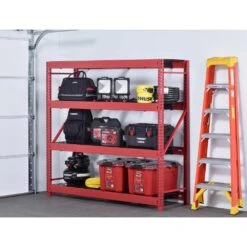 Husky 4-Shelf Metal Industrial Duty Freestanding Garage Storage Shelving Unit In Red (77 In. W X 72 In. H X 24 In. D) -Husky Shop red husky freestanding shelving units n2w772472w4r 31 1000