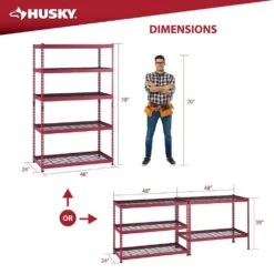 Husky 5-Shelf Metal Heavy-Duty Adjustable Garage Storage Shelving Unit In Red (48 In. W X 78 In. H X 24 In. D) -Husky Shop red husky freestanding shelving units n3r482478w5r 1d 1000