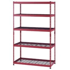 Husky 5-Shelf Metal Heavy-Duty Adjustable Garage Storage Shelving Unit In Red (48 In. W X 78 In. H X 24 In. D) -Husky Shop red husky freestanding shelving units n3r482478w5r 4f 1000