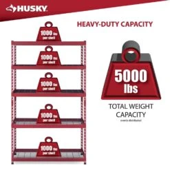 Husky 5-Shelf Metal Heavy-Duty Adjustable Garage Storage Shelving Unit In Red (48 In. W X 78 In. H X 24 In. D) -Husky Shop red husky freestanding shelving units n3r482478w5r 66 1000