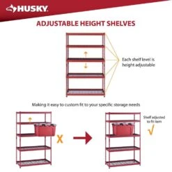 Husky 5-Shelf Metal Heavy-Duty Adjustable Garage Storage Shelving Unit In Red (48 In. W X 78 In. H X 24 In. D) -Husky Shop red husky freestanding shelving units n3r482478w5r 77 1000
