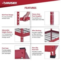 Husky 5-Shelf Metal Heavy-Duty Adjustable Garage Storage Shelving Unit In Red (48 In. W X 78 In. H X 24 In. D) -Husky Shop red husky freestanding shelving units n3r482478w5r c3 1000