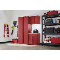 Husky Heavy Duty 64 In. W X 81 In. H X 24 In. D Pre-Assembled Steel 3-Piece Garage Storage System In Red With Wood Worktop -Husky Shop red husky garage storage systems hd1f03 vr 40 1000