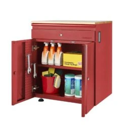 Husky Heavy Duty 64 In. W X 81 In. H X 24 In. D Pre-Assembled Steel 3-Piece Garage Storage System In Red With Wood Worktop -Husky Shop red husky garage storage systems hd1f03 vr fa 1000
