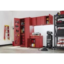 Husky Heavy Duty 92 In. W X 81 In. H X 24 In. D Pre-Assembled Steel 4-Piece Garage Storage System In Red With Wood Worktop -Husky Shop red husky garage storage systems hd1f04 vr a0 1000
