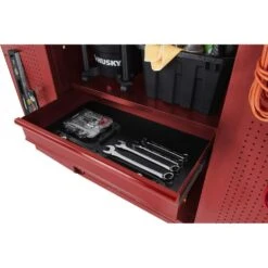 Husky Heavy Duty 92 In. W X 81 In. H X 24 In. D Pre-Assembled Steel 4-Piece Garage Storage System In Red With Wood Worktop -Husky Shop red husky garage storage systems hd1f04 vr c3 1000