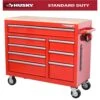 Husky 42 In. W X 18.1 In. D 8-Drawer Red Mobile Workbench Cabinet With Solid Wood Top -Husky Shop red husky mobile workbenches h42mwc8red 64 1000