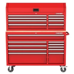 Husky Modular Tool Storage 52 In. W Standard Duty Red Mobile Workbench Cabinet With 8-Drawer Top Tool Chest -Husky Shop red husky mobile workbenches h52modsuite1red 40 1000