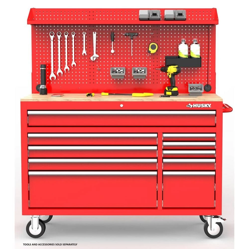 Husky Modular Tool Storage 52 In. W Standard Duty Red Mobile Workbench Cabinet With Pegboard 14 Husky Modular Tool Storage 52 In. W Standard Duty Red Mobile Workbench Cabinet With Pegboard - Image 14