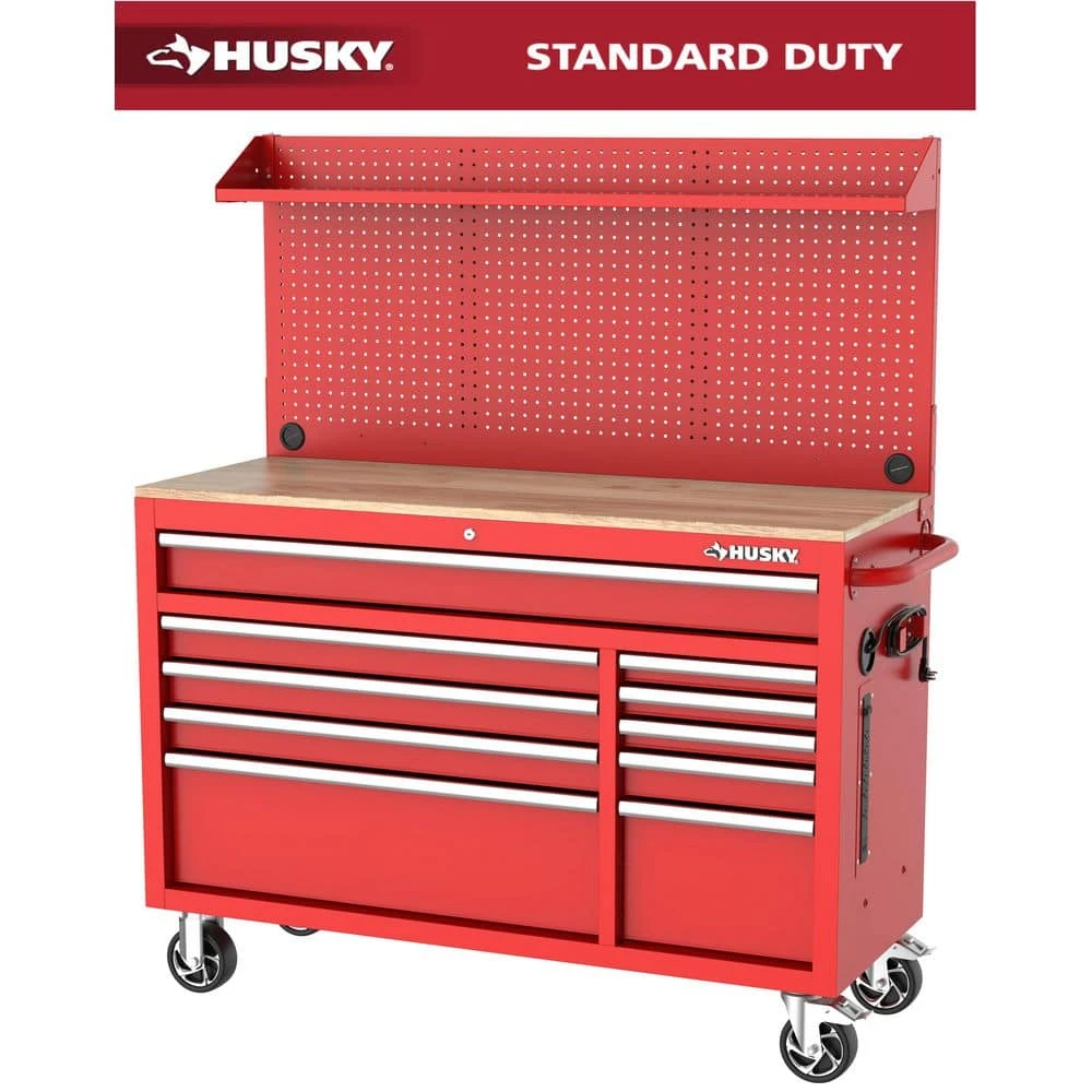 Husky Modular Tool Storage 52 In. W Standard Duty Red Mobile Workbench Cabinet With Pegboard 1 Husky Modular Tool Storage 52 In. W Standard Duty Red Mobile Workbench Cabinet With Pegboard