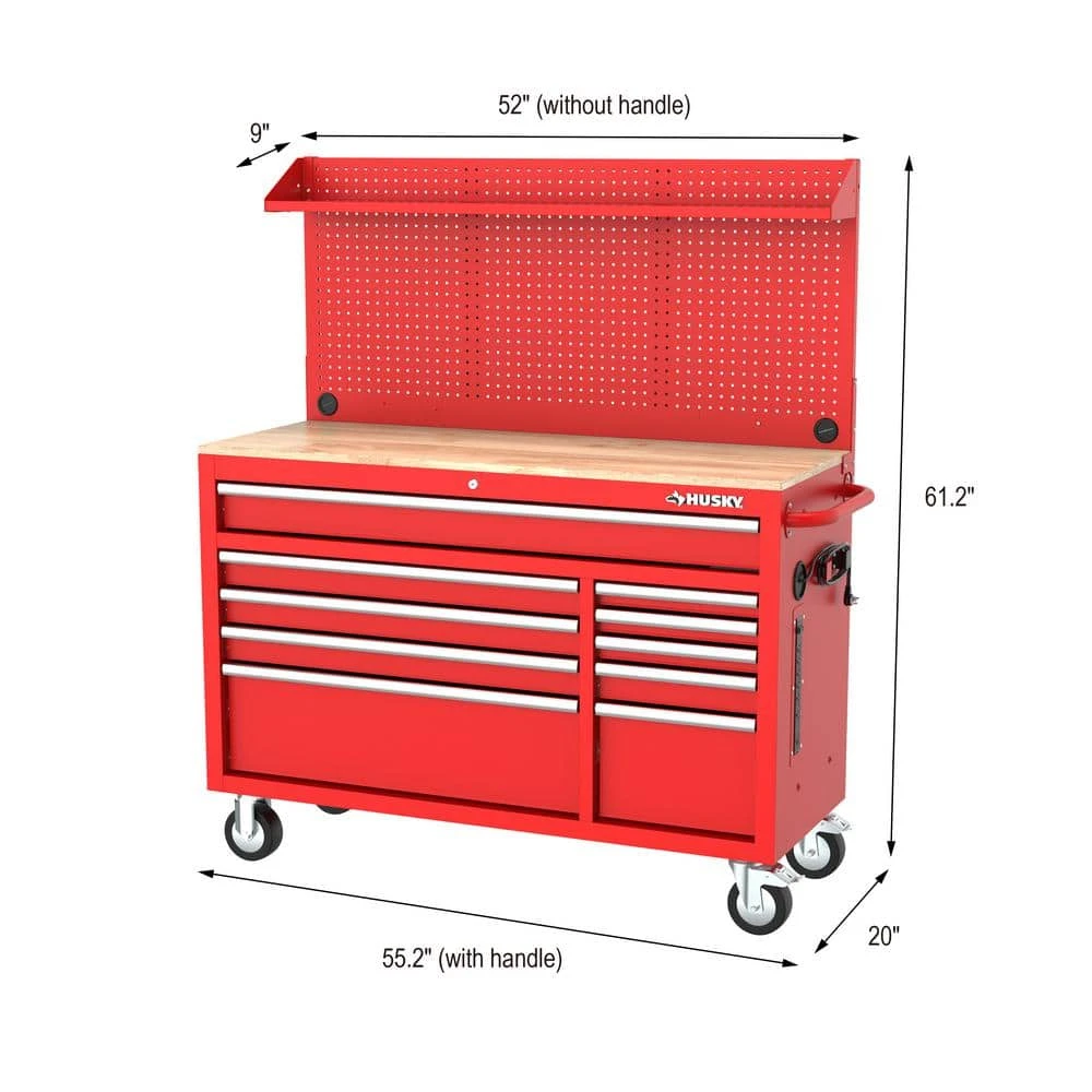 Husky Modular Tool Storage 52 In. W Standard Duty Red Mobile Workbench Cabinet With Pegboard 6 Husky Modular Tool Storage 52 In. W Standard Duty Red Mobile Workbench Cabinet With Pegboard - Image 6