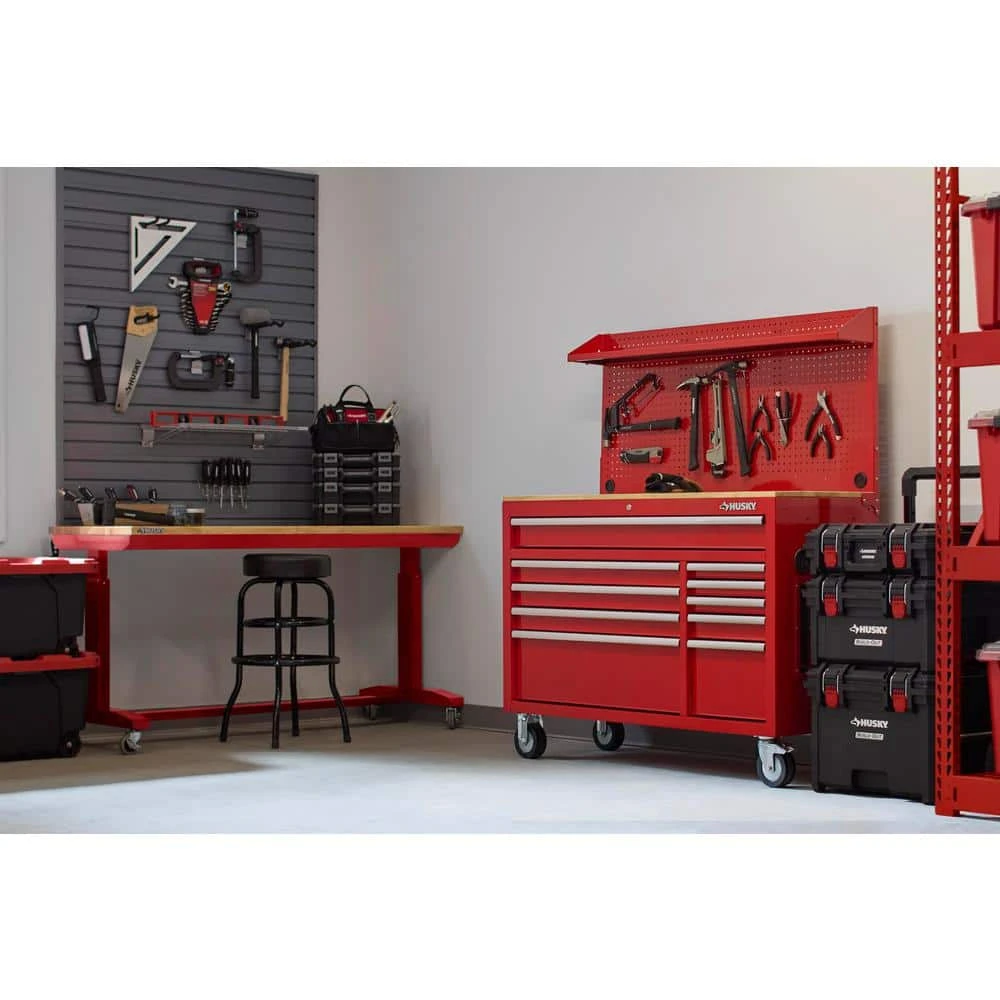Husky Modular Tool Storage 52 In. W Standard Duty Red Mobile Workbench Cabinet With Pegboard 13 Husky Modular Tool Storage 52 In. W Standard Duty Red Mobile Workbench Cabinet With Pegboard - Image 13