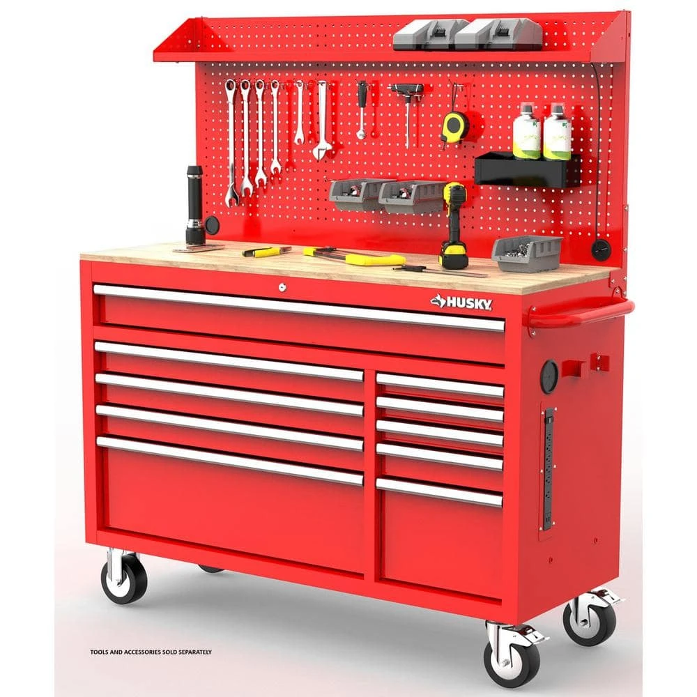 Husky Modular Tool Storage 52 In. W Standard Duty Red Mobile Workbench Cabinet With Pegboard 2 Husky Modular Tool Storage 52 In. W Standard Duty Red Mobile Workbench Cabinet With Pegboard - Image 2
