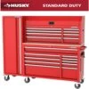 Husky Modular Tool Storage 72 In. W Standard Duty Red Mobile Workbench Cabinet With 8-Drawer Top Chest And 20 In. Side Locker -Husky Shop red husky mobile workbenches h52modsuite3red 64 1000
