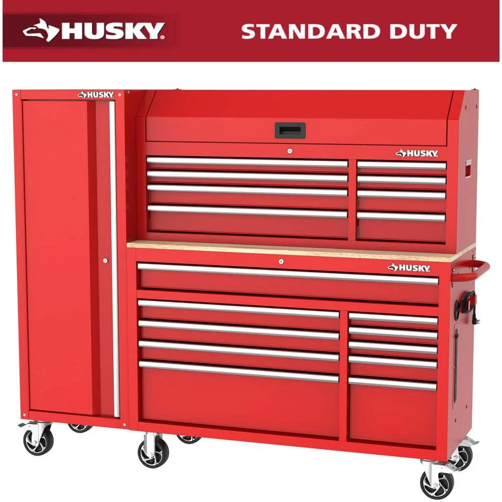 Husky Modular Tool Storage 72 In. W Standard Duty Red Mobile Workbench Cabinet With 8-Drawer Top Chest And 20 In. Side Locker 1 Husky Modular Tool Storage 72 In. W Standard Duty Red Mobile Workbench Cabinet With 8-Drawer Top Chest And 20 In. Side Locker