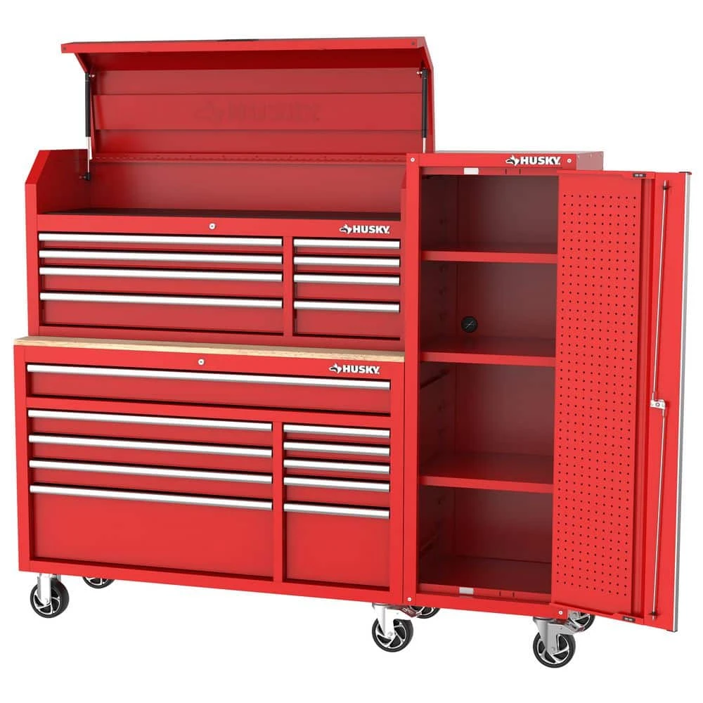 Husky Modular Tool Storage 72 In. W Standard Duty Red Mobile Workbench Cabinet With 8-Drawer Top Chest And 20 In. Side Locker 6 Husky Modular Tool Storage 72 In. W Standard Duty Red Mobile Workbench Cabinet With 8-Drawer Top Chest And 20 In. Side Locker - Image 6