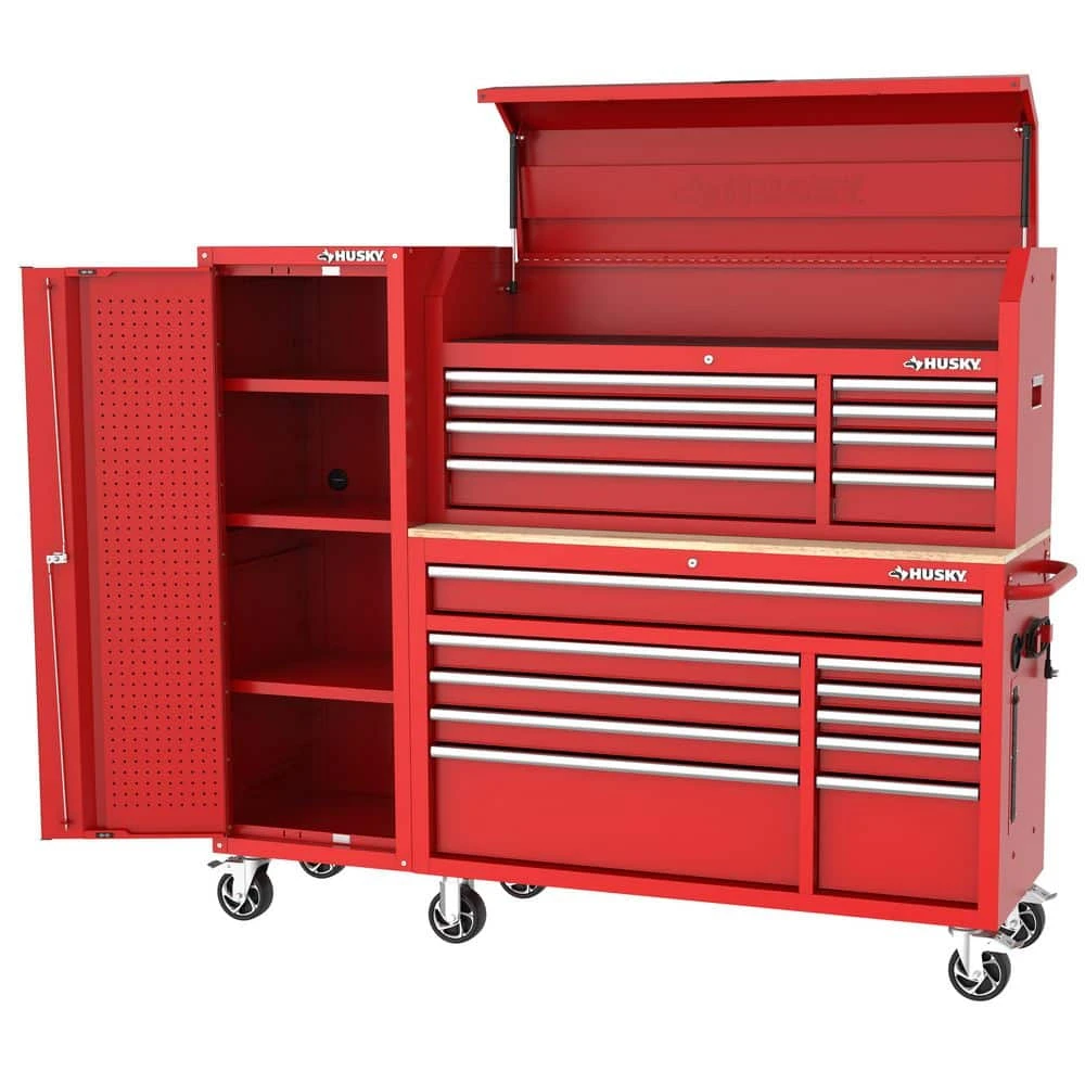 Husky Modular Tool Storage 72 In. W Standard Duty Red Mobile Workbench Cabinet With 8-Drawer Top Chest And 20 In. Side Locker 4 Husky Modular Tool Storage 72 In. W Standard Duty Red Mobile Workbench Cabinet With 8-Drawer Top Chest And 20 In. Side Locker - Image 4