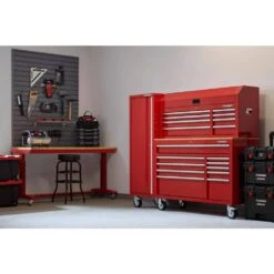 Husky Modular Tool Storage 72 In. W Standard Duty Red Mobile Workbench Cabinet With 8-Drawer Top Chest And 20 In. Side Locker 21 Husky Modular Tool Storage 72 In. W Standard Duty Red Mobile Workbench Cabinet With 8-Drawer Top Chest And 20 In. Side Locker -Husky Shop red husky mobile workbenches h52modsuite3red c3 1000