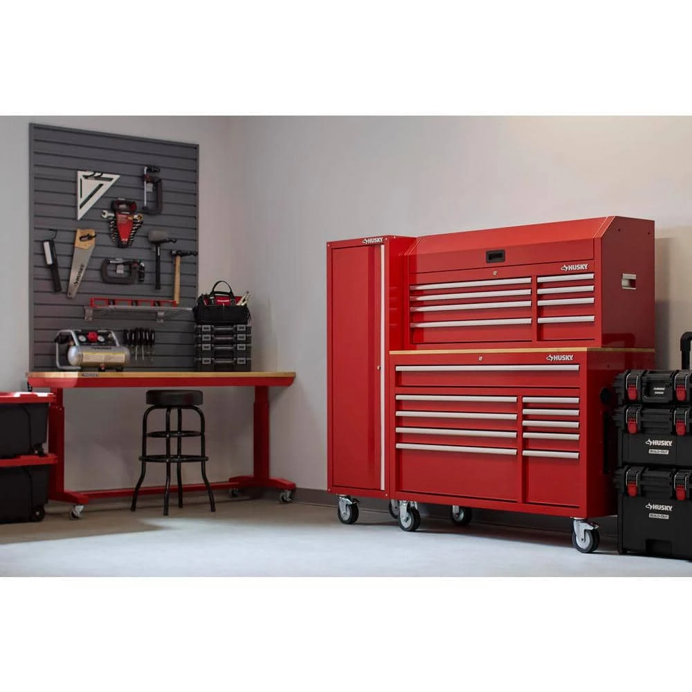Husky Modular Tool Storage 72 In. W Standard Duty Red Mobile Workbench Cabinet With 8-Drawer Top Chest And 20 In. Side Locker 8 Husky Modular Tool Storage 72 In. W Standard Duty Red Mobile Workbench Cabinet With 8-Drawer Top Chest And 20 In. Side Locker - Image 8