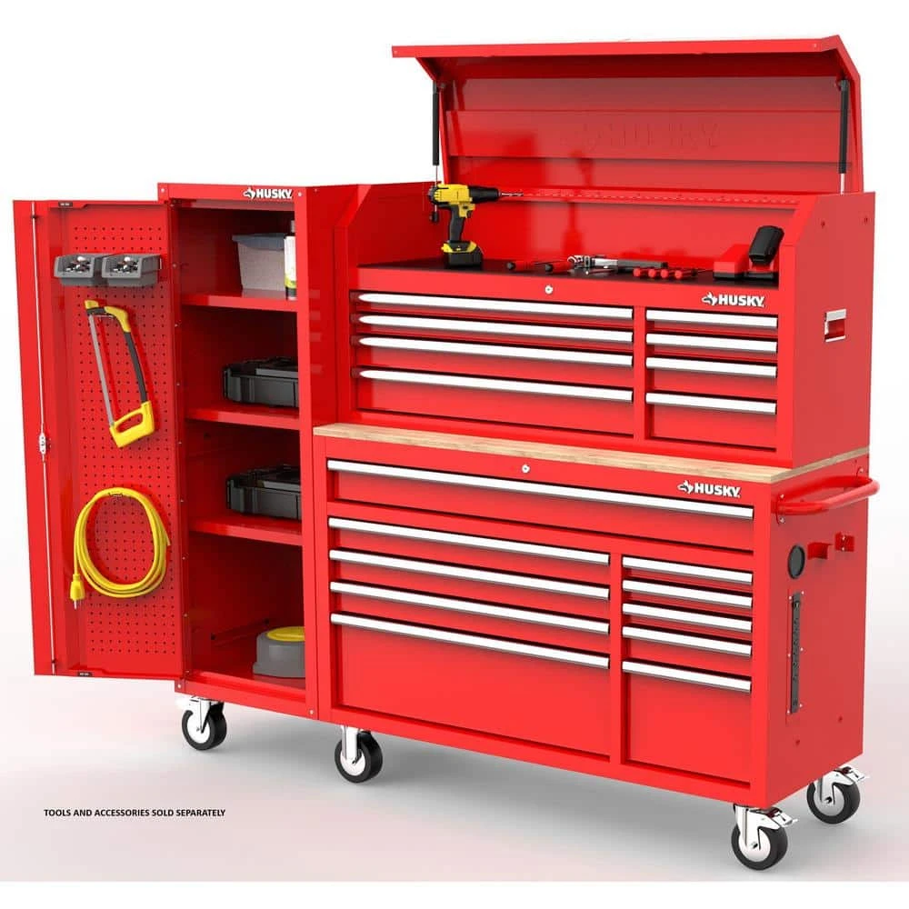 Husky Modular Tool Storage 72 In. W Standard Duty Red Mobile Workbench Cabinet With 8-Drawer Top Chest And 20 In. Side Locker 2 Husky Modular Tool Storage 72 In. W Standard Duty Red Mobile Workbench Cabinet With 8-Drawer Top Chest And 20 In. Side Locker - Image 2