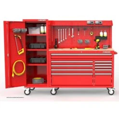 Husky Modular Tool Storage 72 In. W Standard Duty Red Mobile Workbench Cabinet With Pegboard And 20 In. Side Locker -Husky Shop red husky mobile workbenches h52modsuite5red 40 1000