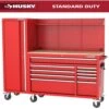 Husky Modular Tool Storage 72 In. W Standard Duty Red Mobile Workbench Cabinet With Pegboard And 20 In. Side Locker -Husky Shop red husky mobile workbenches h52modsuite5red 64 1000