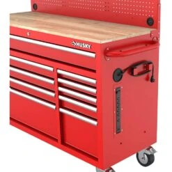 Husky Modular Tool Storage 72 In. W Standard Duty Red Mobile Workbench Cabinet With Pegboard And 20 In. Side Locker -Husky Shop red husky mobile workbenches h52modsuite5red 76 1000