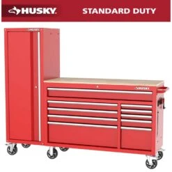 Husky Modular Tool Storage 72 In. W Standard Duty Red Mobile Workbench Cabinet With 20 In. Side Locker