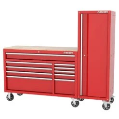 Husky Modular Tool Storage 72 In. W Standard Duty Red Mobile Workbench Cabinet With 20 In. Side Locker -Husky Shop red husky mobile workbenches h52modsuite7red a0 1000